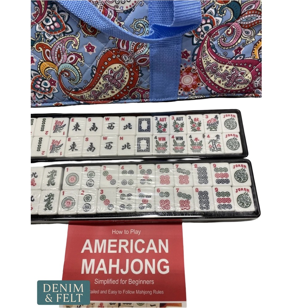 American Mahjong Set 166 Tiles 4 Acrylic Racks Blue Paisley Quilted Travel Bag - Picture 6 of 8
